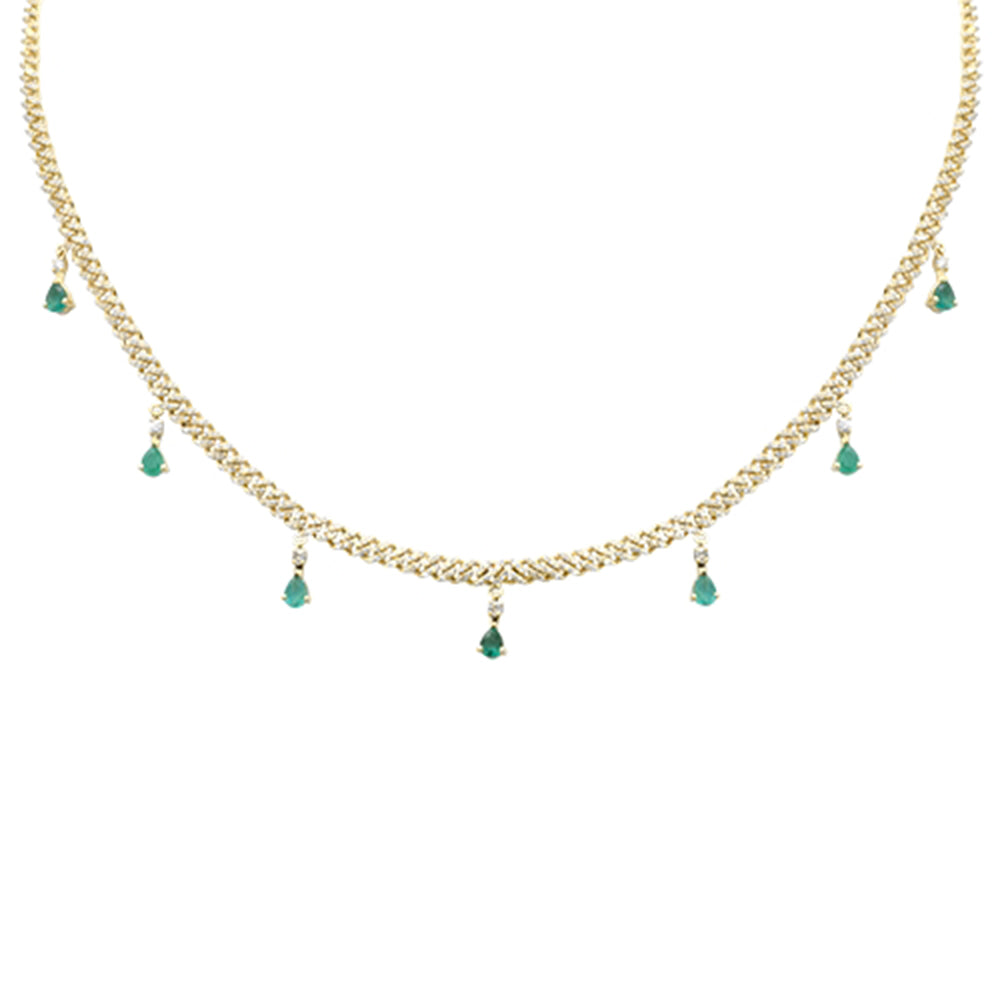 SPECIAL! 2.22ct G SI 14K Yellow Gold Diamond & Emerald 3MM Cuban Link Necklace 12" + 4" EXT