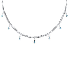 SPECIAL! 2.40ct G SI 14K White Gold Diamond & Aquamarine Cuban Link Necklace 12" + 4" EXT