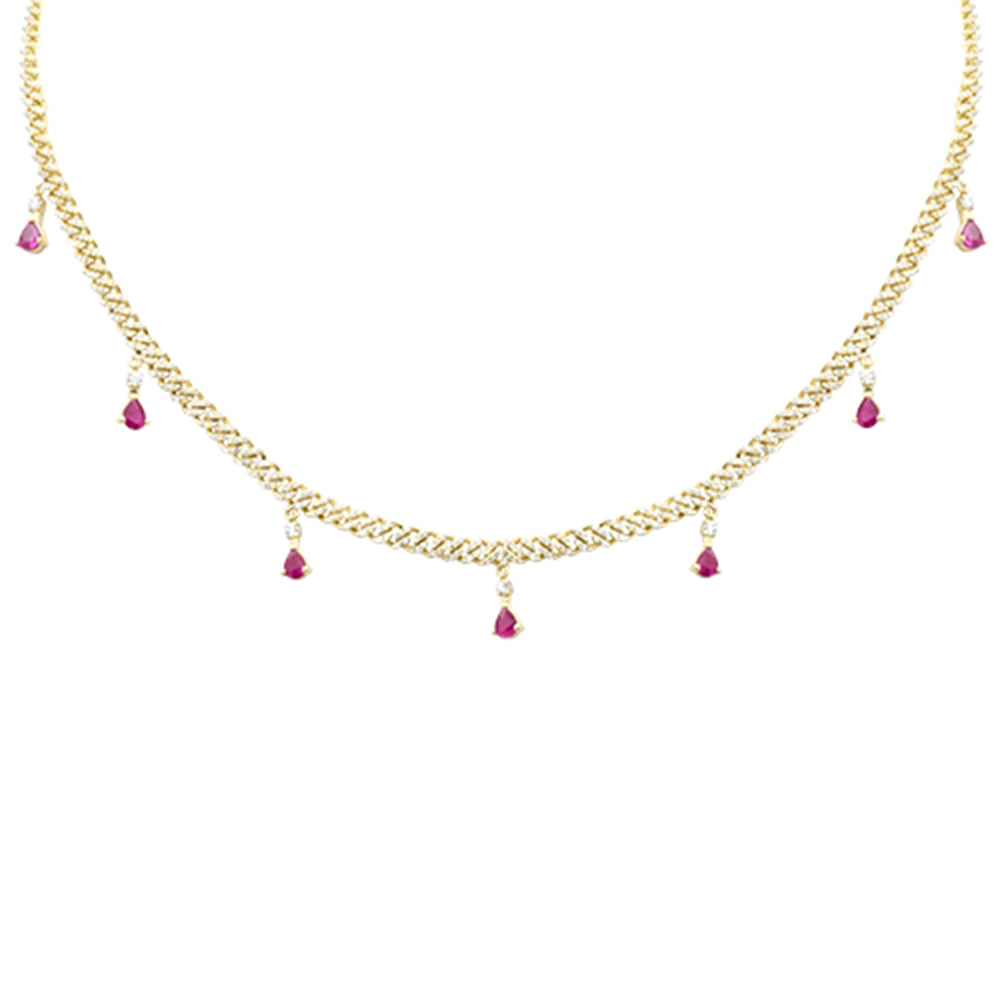 SPECIAL! 2.52ct G SI 14K Yellow Gold Diamond & Ruby Cuban Link Necklace 14" + 2" EXT