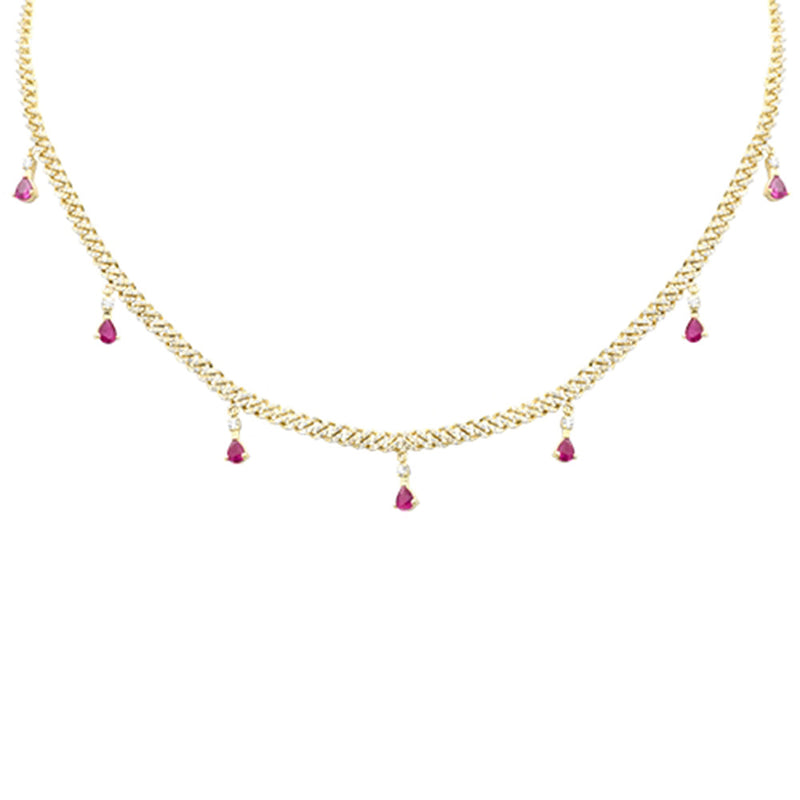 SPECIAL! 2.52ct G SI 14K Yellow Gold Diamond & Ruby Cuban Link Necklace 14" + 2" EXT
