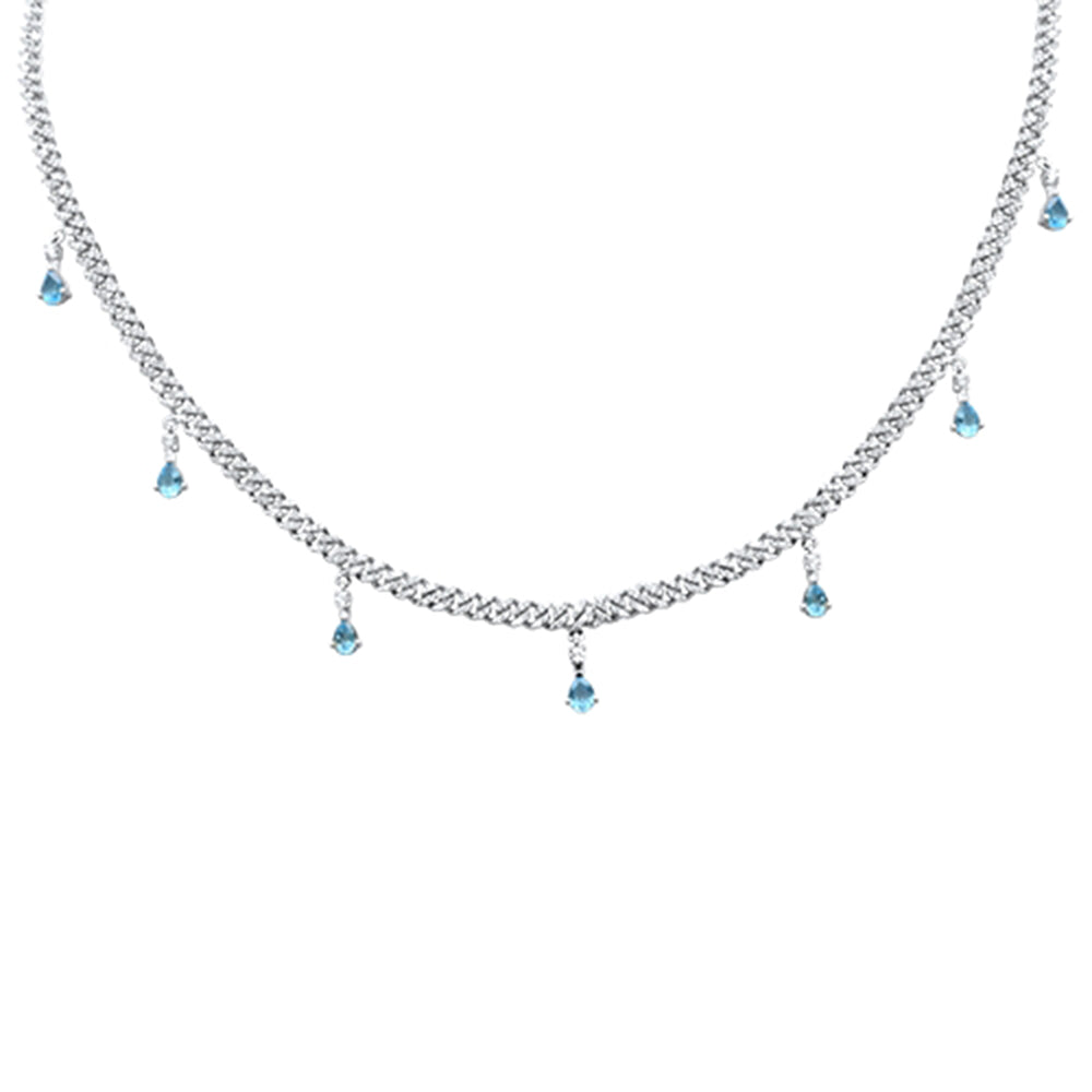 SPECIAL! 2.77ct G SI 14K White Gold Diamond & Aquamarine Cuban Link Necklace 14" + 2" EXT