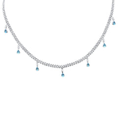 SPECIAL! 2.77ct G SI 14K White Gold Diamond & Aquamarine Cuban Link Necklace 14" + 2" EXT