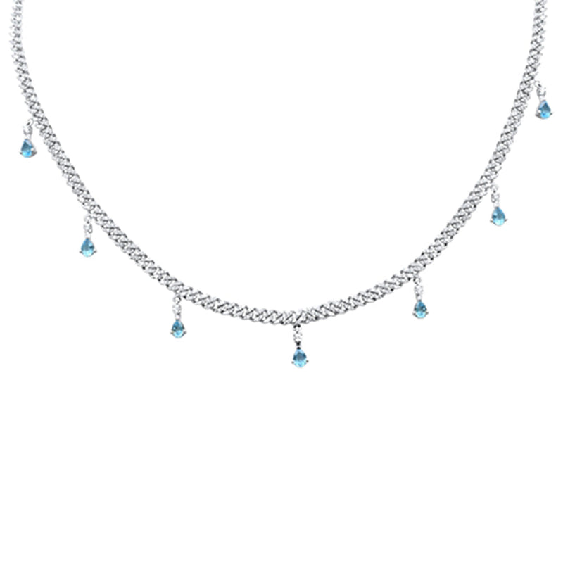 SPECIAL! 2.77ct G SI 14K White Gold Diamond & Aquamarine Cuban Link Necklace 14" + 2" EXT