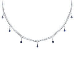 GEMSTONE CLOSEOUT!  2.44ct G SI 14k White Gold Diamond & Blue Sapphire Cuban Link Necklace 14" + 2" EXT
