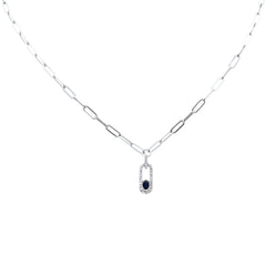 SPECIAL! .52ct G SI 14K White Gold Diamond & Blue Sapphire Paper Clip Pendant Necklace 14" + 2" EXT