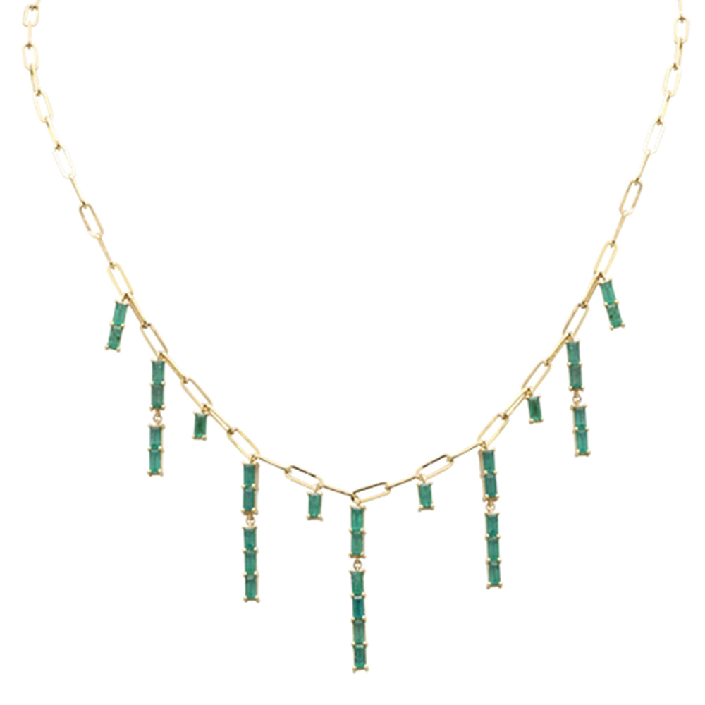GEMSTONE  CLOSEOUT! 3.52ct G SI 14K Yellow Gold Natural Green Emerald Gemstone Dangling Paper Clip Necklace 16" + 2" EXT