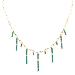 GEMSTONE  CLOSEOUT! 3.52ct G SI 14K Yellow Gold Natural Green Emerald Gemstone Dangling Paper Clip Necklace 16" + 2" EXT