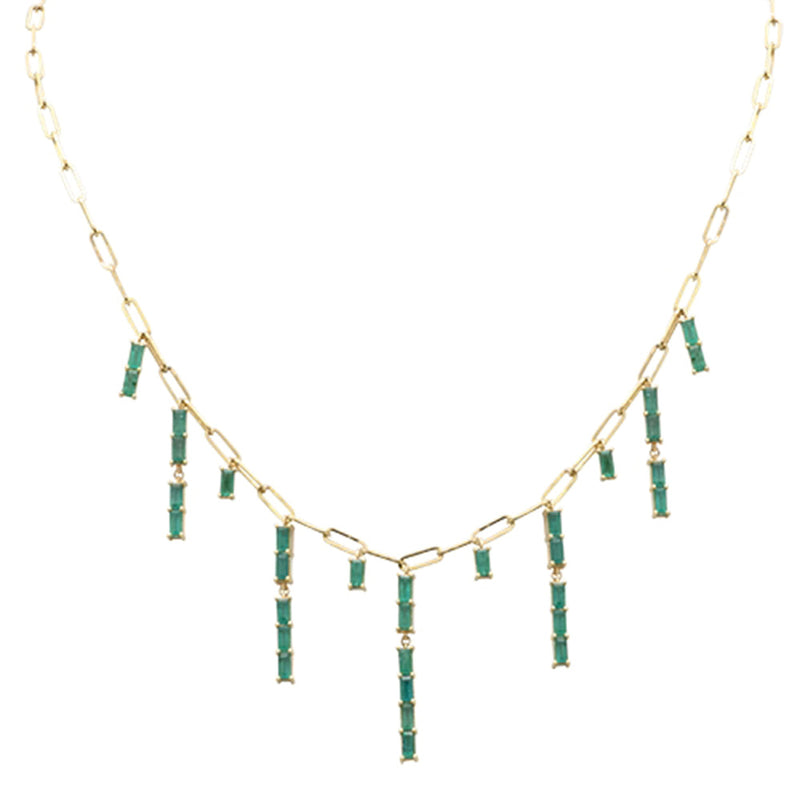 GEMSTONE  CLOSEOUT! 3.52ct G SI 14K Yellow Gold Natural Green Emerald Gemstone Dangling Paper Clip Necklace 16" + 2" EXT