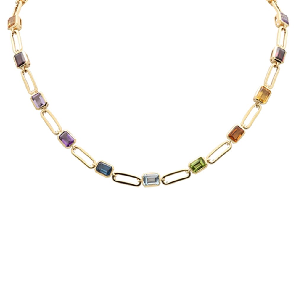SPECIAL! 18.10ct G SI 14K Yellow Gold Multi Color Gemstone Paper Clip Necklace 16" + 2" EXT