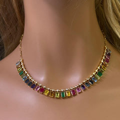 SPECIAL! 22.86ct G SI 14K Yellow Gold Diamond & Multi Color Gemstone Necklace 14" + 2" EXT