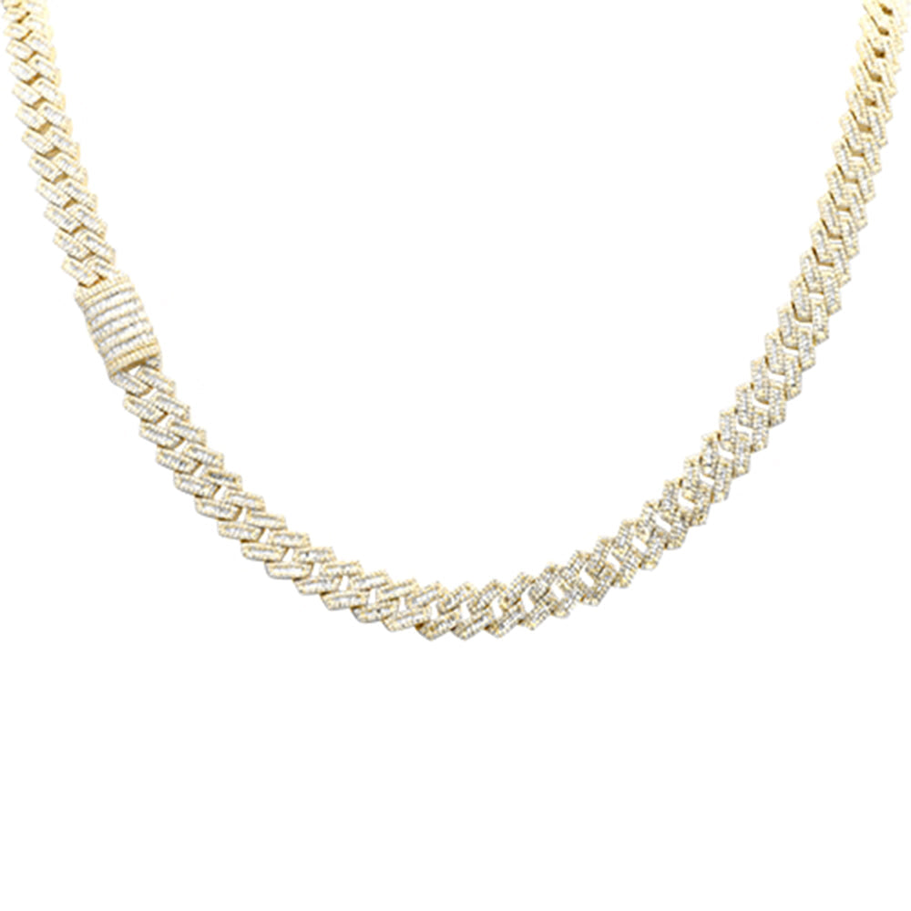 SPECIAL!7MM 7.68ct G SI 14K Yellow Gold Baguette & Round Diamond Square Cuban Necklace 22" Long