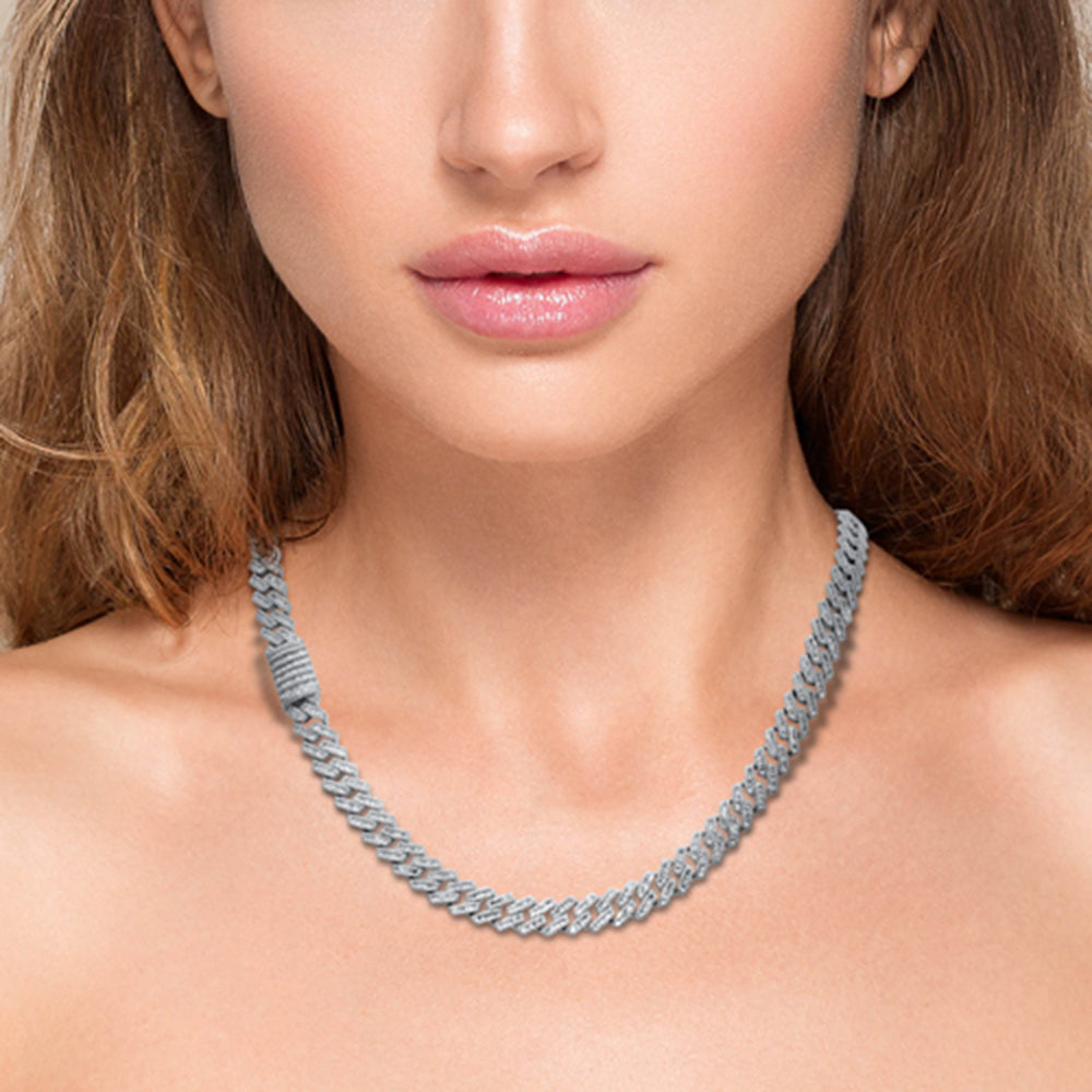 SPECIAL! 7MM 7.83ct G SI 14K White Gold Baguette & Round Diamond Square Cuban Necklace 22" Long