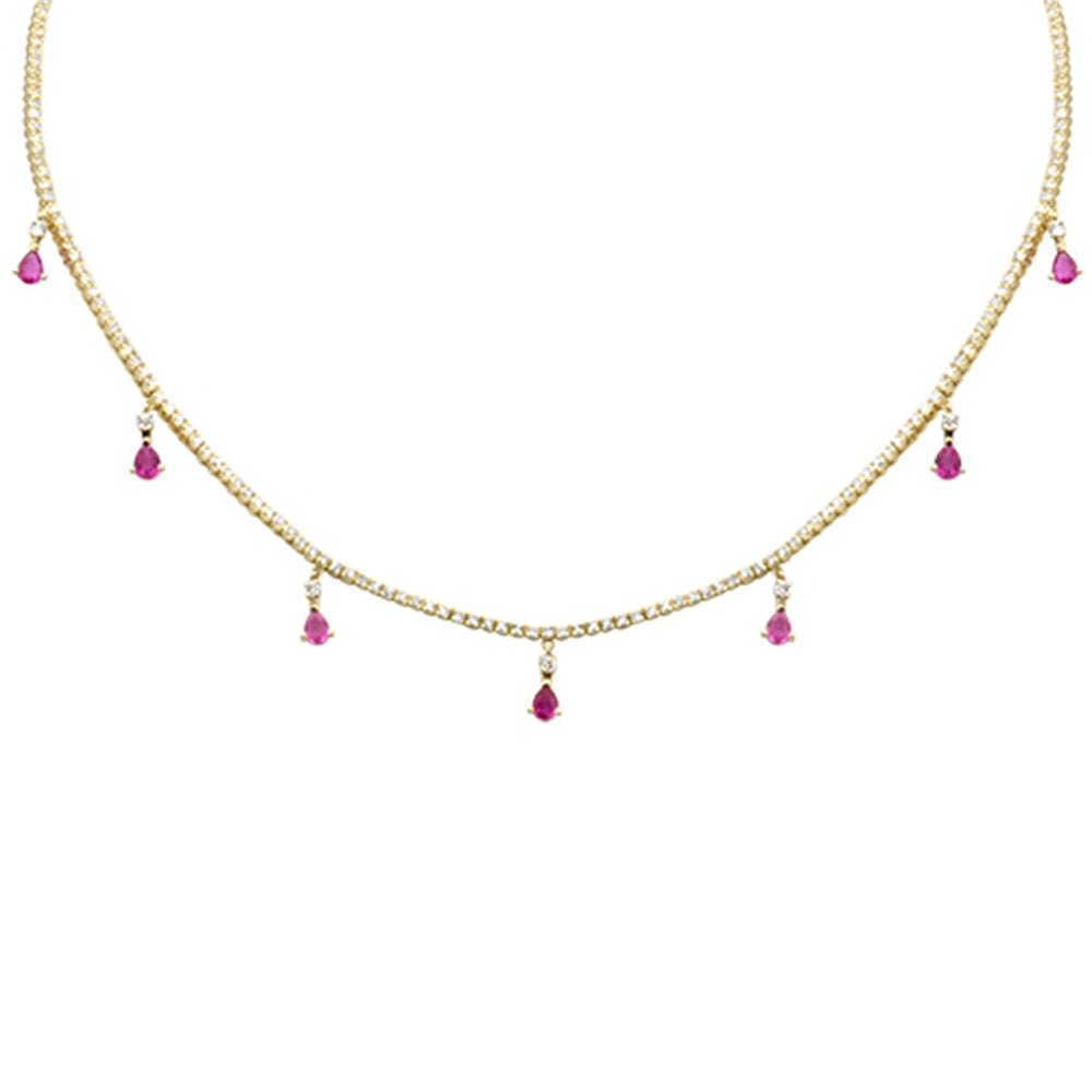 SPECIAL! 3.41ct G SI 14K Yellow Gold Diamond & Pink Sapphire Tennis Necklace 14" + 2" EXT