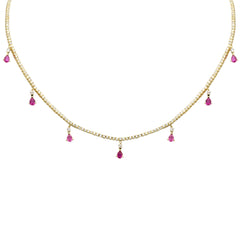 SPECIAL! 3.41ct G SI 14K Yellow Gold Diamond & Pink Sapphire Tennis Necklace 14" + 2" EXT