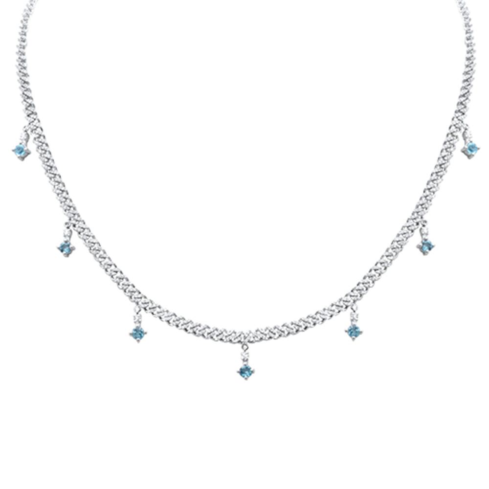 GEMSTONE CLOSEOUT!  2.27ct G SI 14K White Gold Diamond & Aquamarine Cuban Link Necklace 12" + 4" Long
