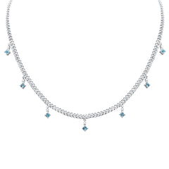 GEMSTONE CLOSEOUT!  2.27ct G SI 14K White Gold Diamond & Aquamarine Cuban Link Necklace 12" + 4" Long