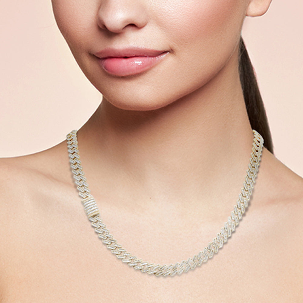 SPECIAL!9mm 10.08ct G SI 14K Yellow Gold Baguette & Round Diamond Square Cuban Necklace 22" Long