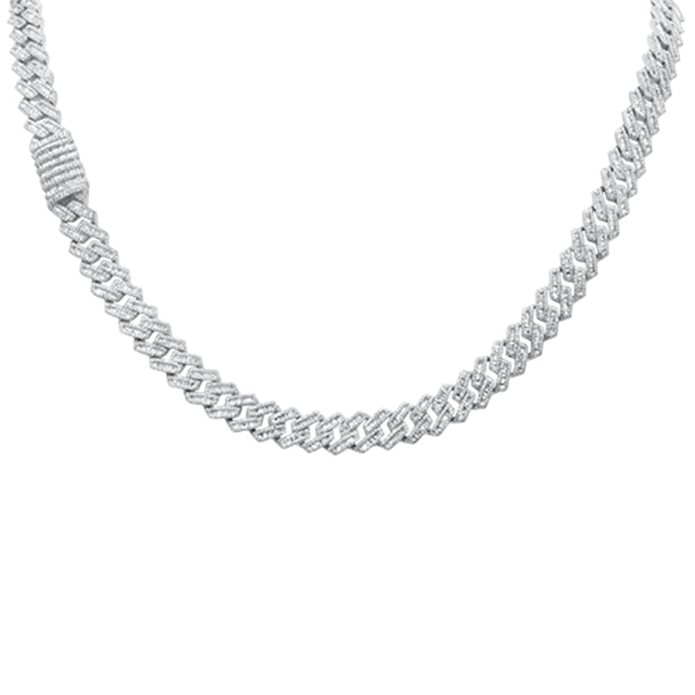 SPECIAL!9MM 10.22ct G SI 14K White Gold Round & Baguette Diamond Square Cuban Necklace 22" Long