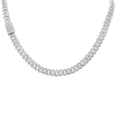 SPECIAL!9MM 10.22ct G SI 14K White Gold Round & Baguette Diamond Square Cuban Necklace 22" Long