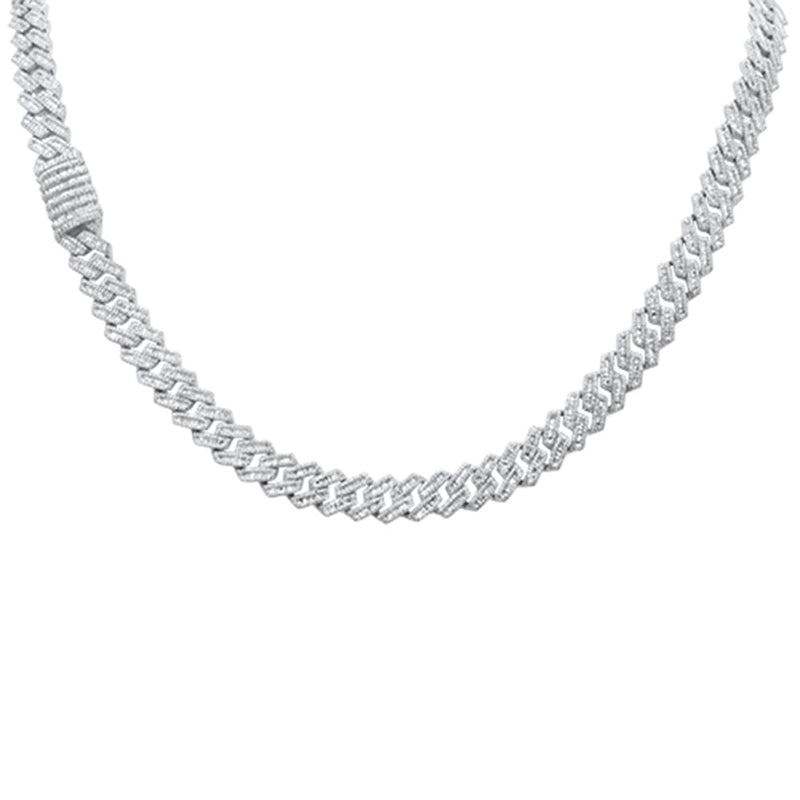 SPECIAL!9MM 10.22ct G SI 14K White Gold Round & Baguette Diamond Square Cuban Necklace 22" Long