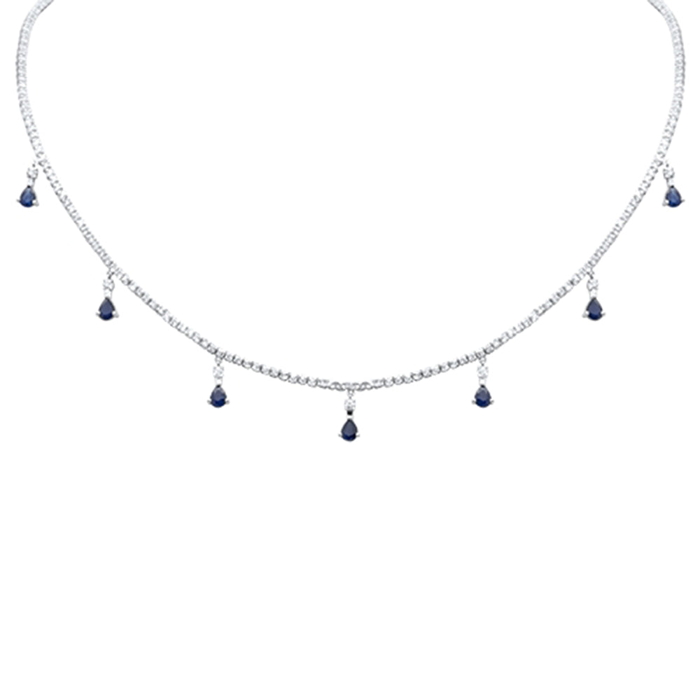 SPECIAL! 3.41ct G SI 14K White Gold Diamond & Blue Sapphire Gemstone Tennis Necklace 14" + 2" Long