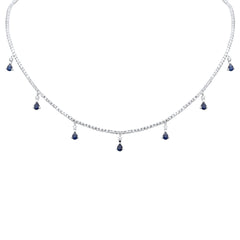 SPECIAL! 3.41ct G SI 14K White Gold Diamond & Blue Sapphire Gemstone Tennis Necklace 14" + 2" Long