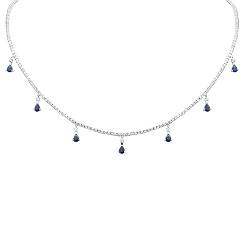 SPECIAL! 3.41ct G SI 14K White Gold Diamond & Blue Sapphire Gemstone Tennis Necklace 14" + 2" Long