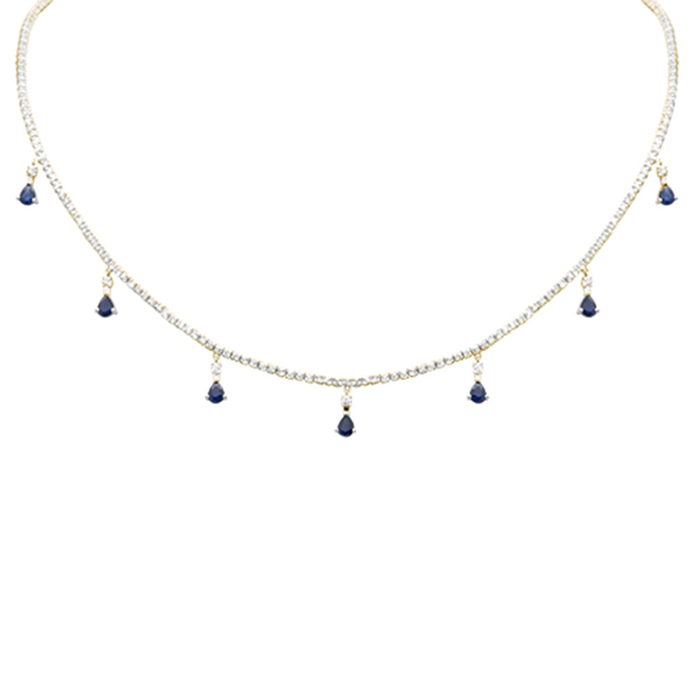 SPECIAL! 3.42ct G SI 14K White Gold Diamond & Blue Sapphire Gemstone Tennis Necklace 14" + 2" Long