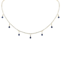 SPECIAL! 3.42ct G SI 14K White Gold Diamond & Blue Sapphire Gemstone Tennis Necklace 14" + 2" Long