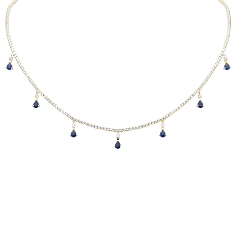 SPECIAL! 3.42ct G SI 14K White Gold Diamond & Blue Sapphire Gemstone Tennis Necklace 14" + 2" Long