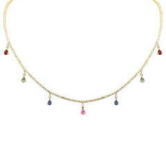 SPECIAL! 3.56ct G SI 14K Yellow Gold Diamond & Multi Color Gemstone Tennis Necklace 14" + 2" Long