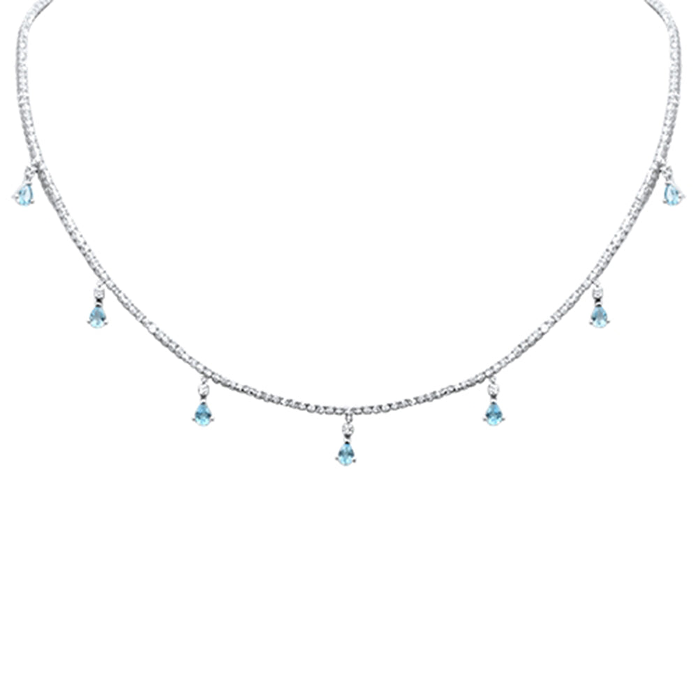 GEMSTONE CLOSEOUT!  3.36ct G SI 14K White Gold Diamond & Aquamarine Gemstone Tennis Necklace 14" + 2" Long