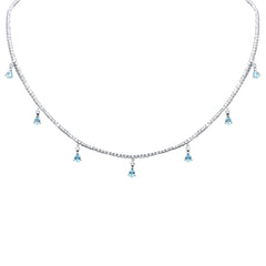 GEMSTONE CLOSEOUT!  3.36ct G SI 14K White Gold Diamond & Aquamarine Gemstone Tennis Necklace 14" + 2" Long