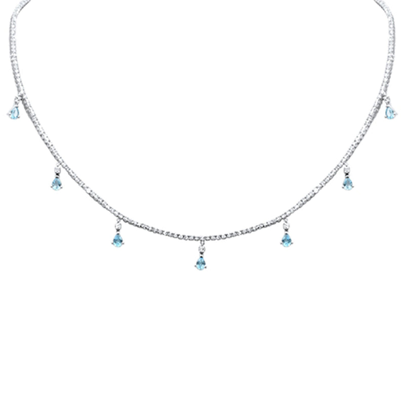 GEMSTONE CLOSEOUT!  3.36ct G SI 14K White Gold Diamond & Aquamarine Gemstone Tennis Necklace 14" + 2" Long
