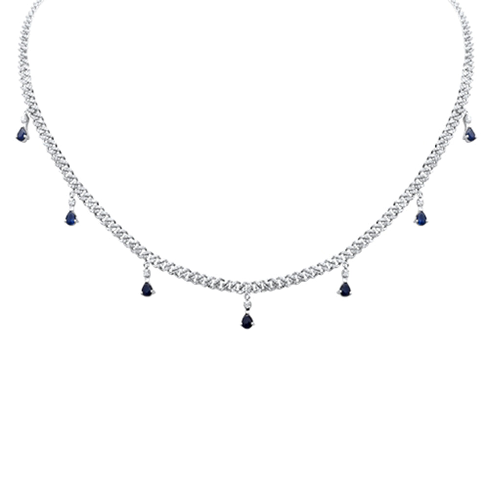 SPECIAL! 2.35CT G SI 14K White Gold Diamond & Blue Sapphire Gemstone Cuban Necklace 12" + 4" Long