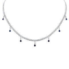 SPECIAL! 2.35CT G SI 14K White Gold Diamond & Blue Sapphire Gemstone Cuban Necklace 12" + 4" Long