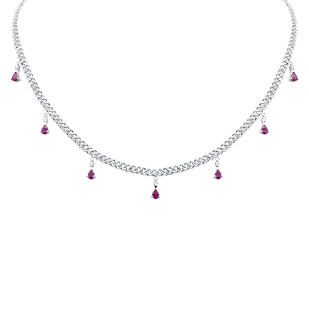 GEMSTONE CLOSEOUT!  2.56ct G SI 14K White Gold Diamond & Ruby Gemstone Cuban Necklace 12" + 4" Long