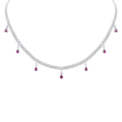 GEMSTONE CLOSEOUT!  2.56ct G SI 14K White Gold Diamond & Ruby Gemstone Cuban Necklace 12" + 4" Long