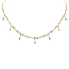 SPECIAL! 2.54ct G SI 14K Yellow Gold Diamond & Blue Topaz Gemstone Cuban Necklace 12" + 4" Long