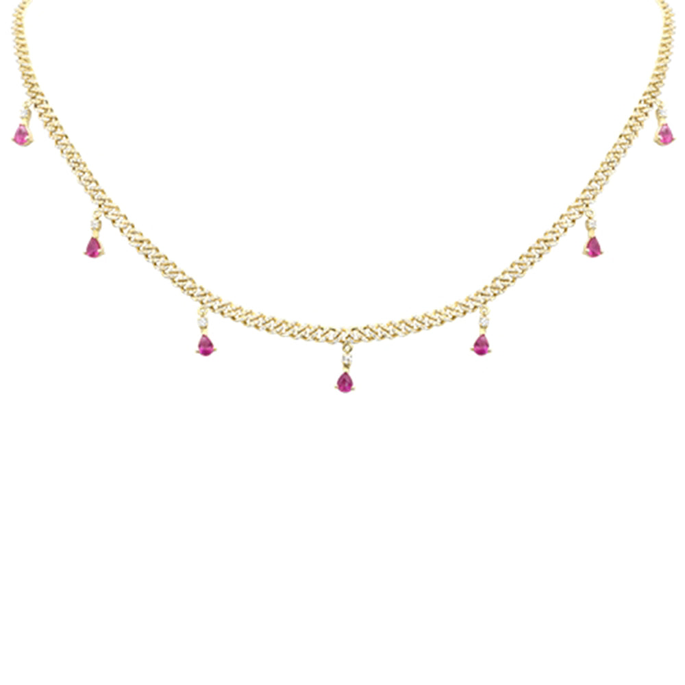 SPECIAL! 2.49ct G SI 14K Yellow Gold Diamond & Pink Tourmaline Gemstone Cuban Necklace 14" + 2" Long