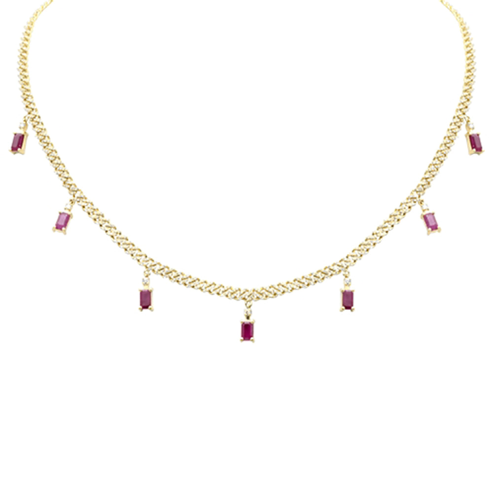 SPECIAL! 3.51ct G SI 14K Yellow Gold Diamond & Ruby Gemstone Cuban Necklace 12" + 4" Long