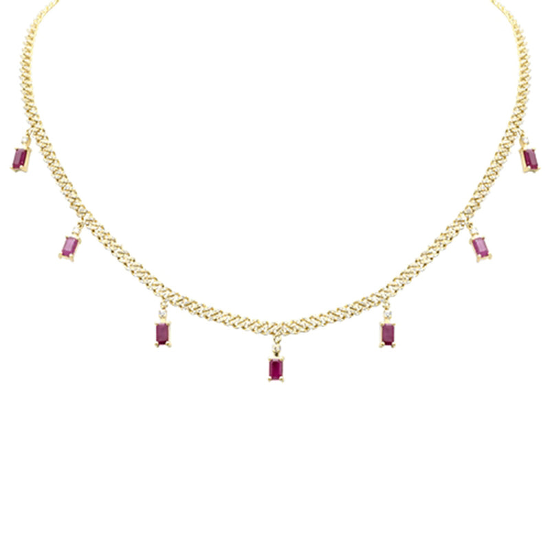 SPECIAL! 3.51ct G SI 14K Yellow Gold Diamond & Ruby Gemstone Cuban Necklace 12" + 4" Long