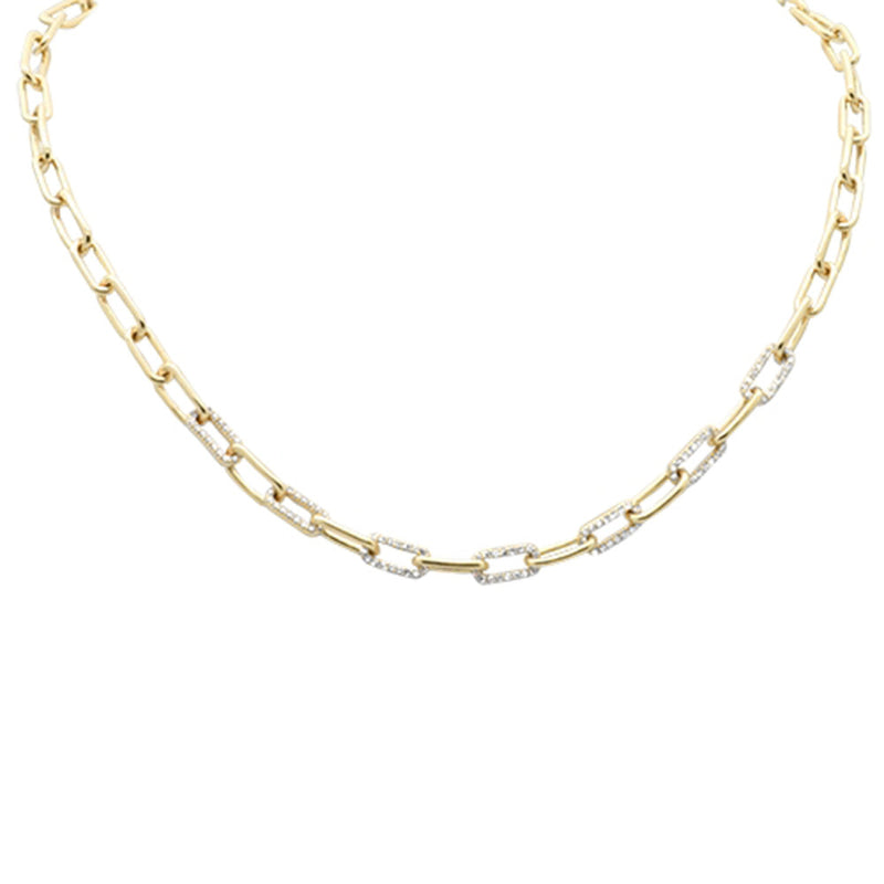 SPECIAL! 1.24ct G SI 14K Yellow Gold Diamond Paper Clip Necklace 15" + 2" Long