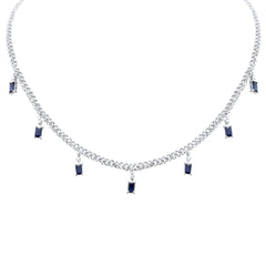 GEMSTONE CLOSEOUT!  3.24ct G SI 14K White Gold Diamond & Blue Sapphire Gemstone Cuban Necklace 12" + 4" Long