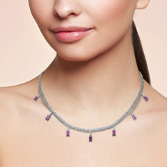 GEMSTONE CLOSEOUT!  5.00ct G SI 14K White Gold Diamond & Pink Sapphire Gemstone Cuban Necklace 12" + 4" Long