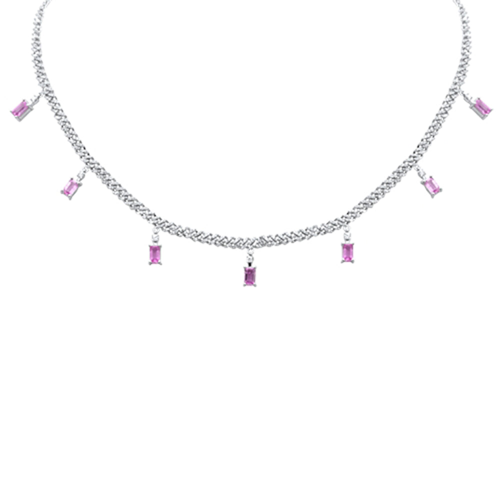 GEMSTONE CLOSEOUT!  5.00ct G SI 14K White Gold Diamond & Pink Sapphire Gemstone Cuban Necklace 12" + 4" Long