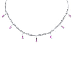 GEMSTONE CLOSEOUT!  5.00ct G SI 14K White Gold Diamond & Pink Sapphire Gemstone Cuban Necklace 12" + 4" Long
