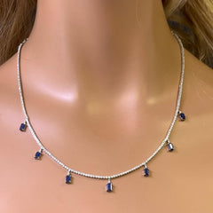 SPECIAL! 3.73ct G SI 14K White Gold Diamond & Blue Sapphire Tennis Necklace 13" + 6" EXT