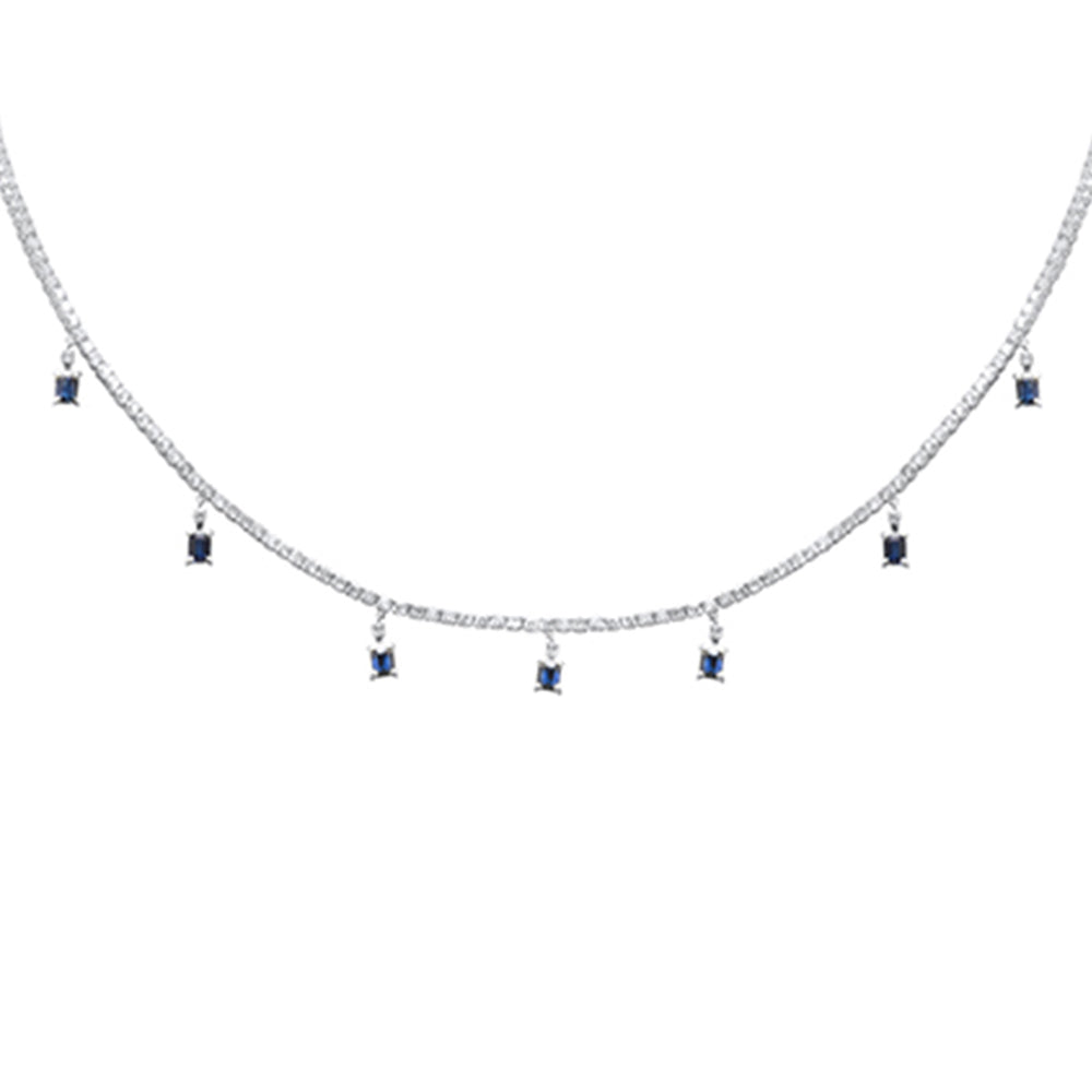 SPECIAL! 4.06ct G SI 14K White Gold Diamond & Blue Sapphire Gemstone Tennis Necklace 13" + 6" EXT