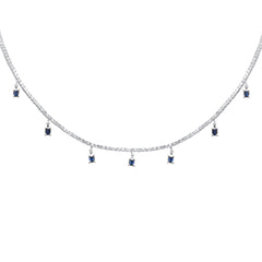 SPECIAL! 4.06ct G SI 14K White Gold Diamond & Blue Sapphire Gemstone Tennis Necklace 13" + 6" EXT